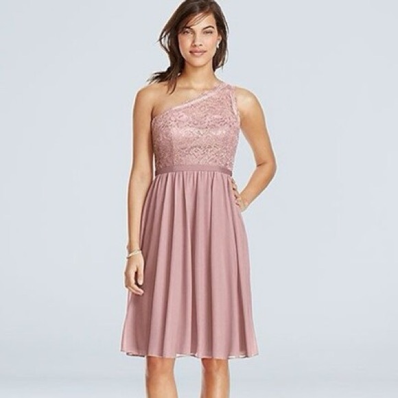 David’s Bridal Dusty Rose Pink One Shoulder Formal Bridesmaid Dress | Sz 8 [120] - Picture 5 of 6